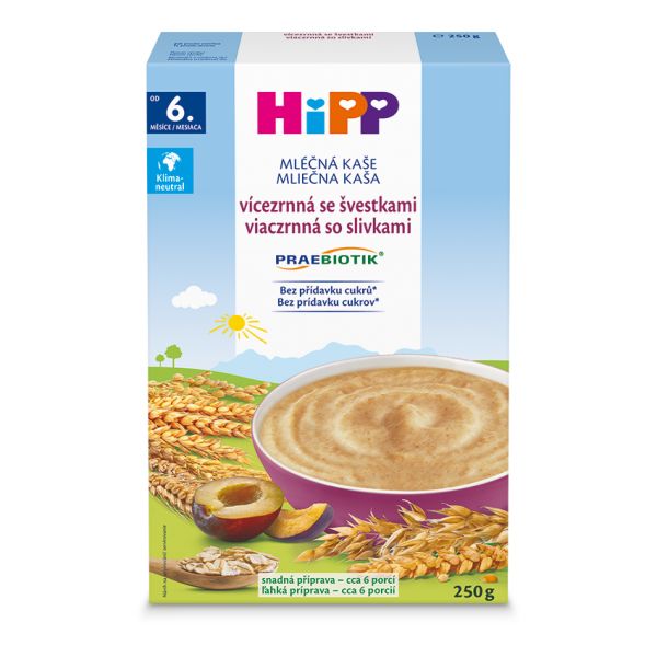 Hipp Mléčná kaše PRAEBIOTIK vícezrnná se švestkami 250 g Hipp