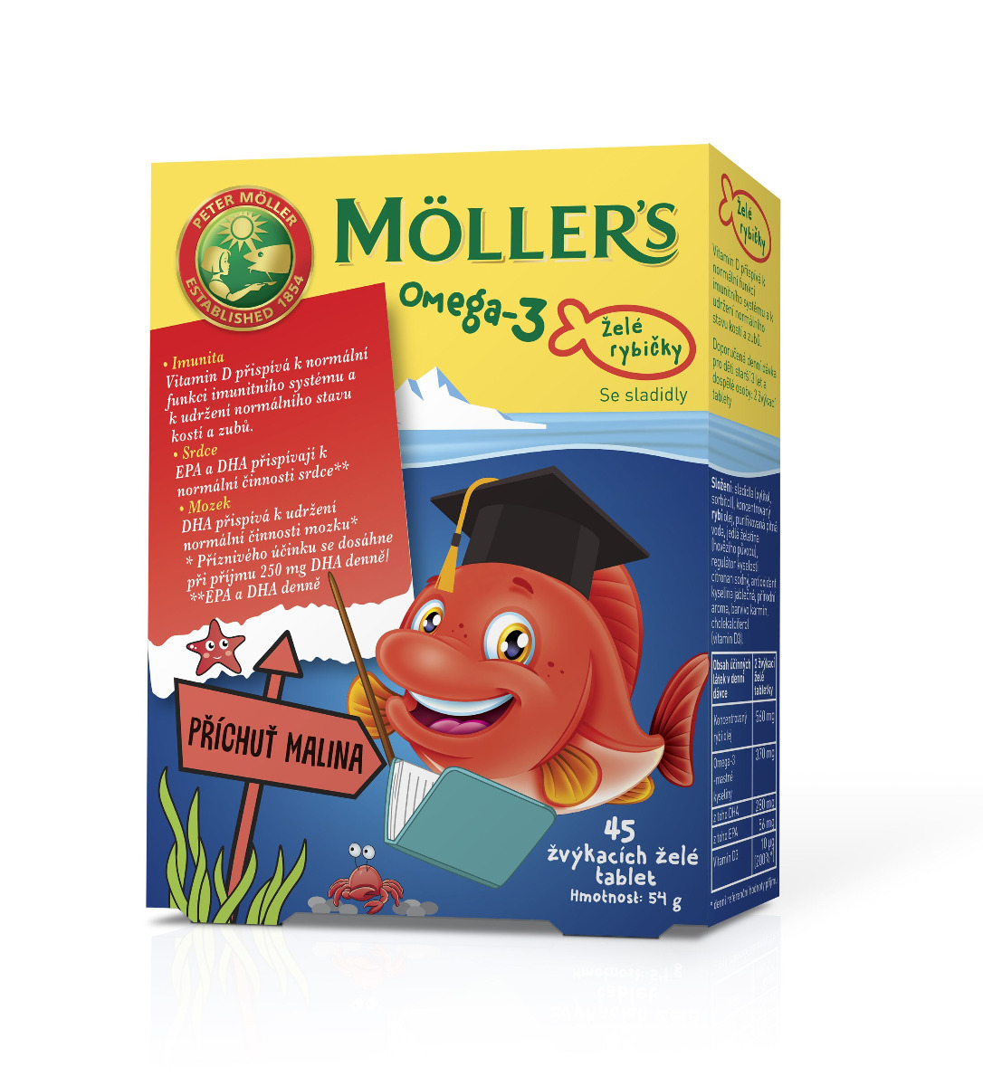 Mollers Omega 3 Želé rybičky malinová příchuť 45 ks Mollers