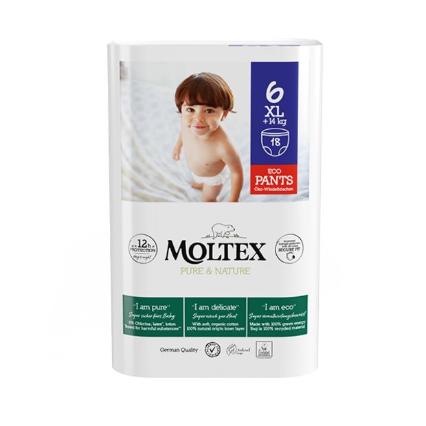 Moltex Pure & Nature XL 14 kg+ plenkové kalhotky 18 ks Moltex Pure & Nature