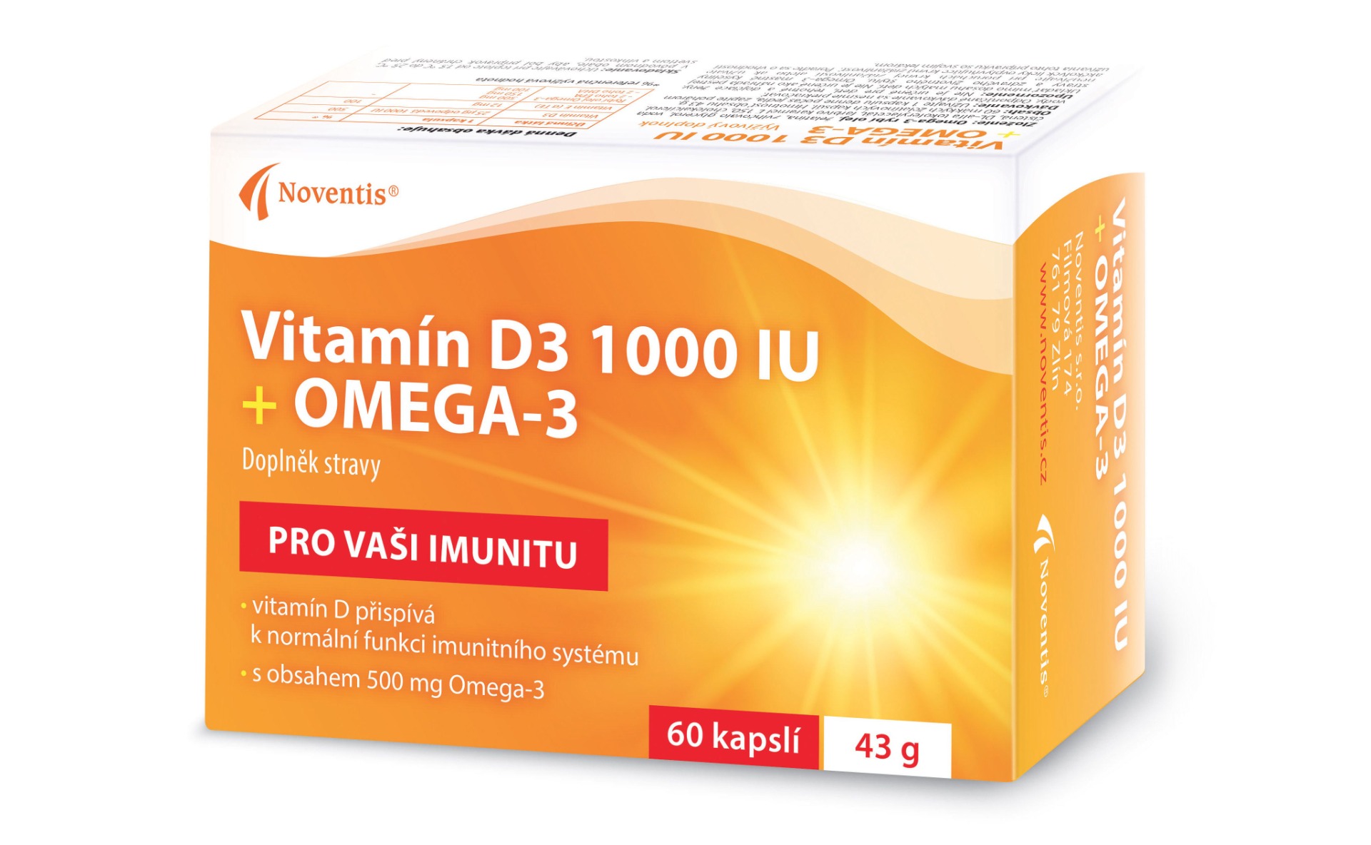 Noventis Vitamín D3 1000 IU + Omega-3 60 kapslí Noventis