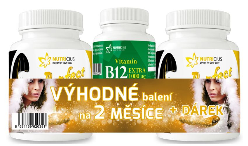 Nutricius Perfect HAIR gold methionin + biotin 2x90 tablet + dárek Vitamin B12 extra 1000 µg Nutricius