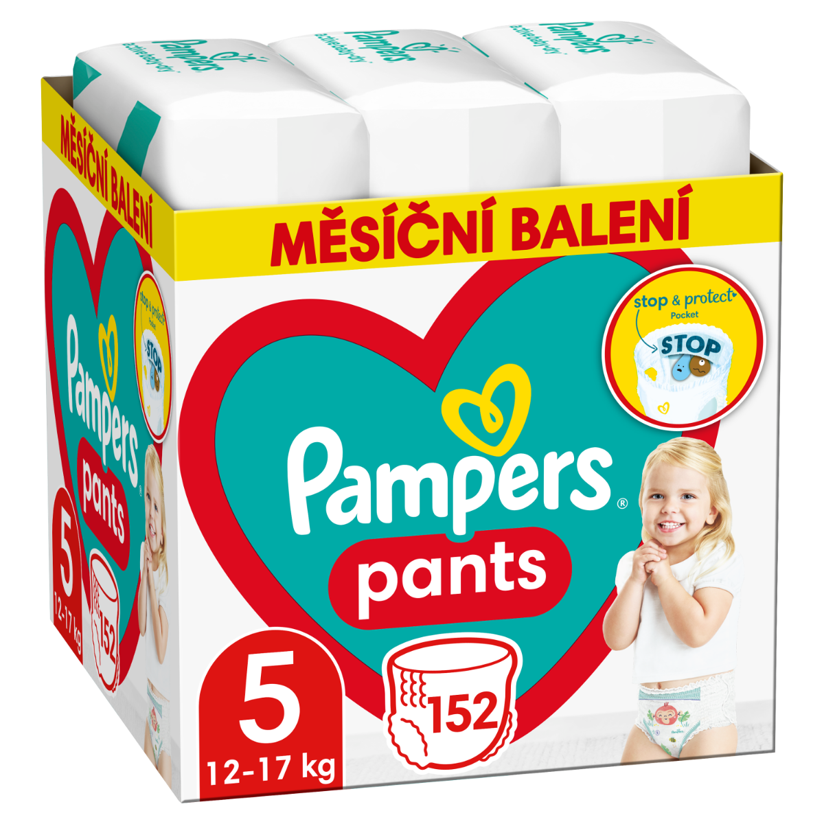 Pampers Pants vel. 5 Monthly Pack 12-17 kg plenkové kalhotky 152 ks Pampers
