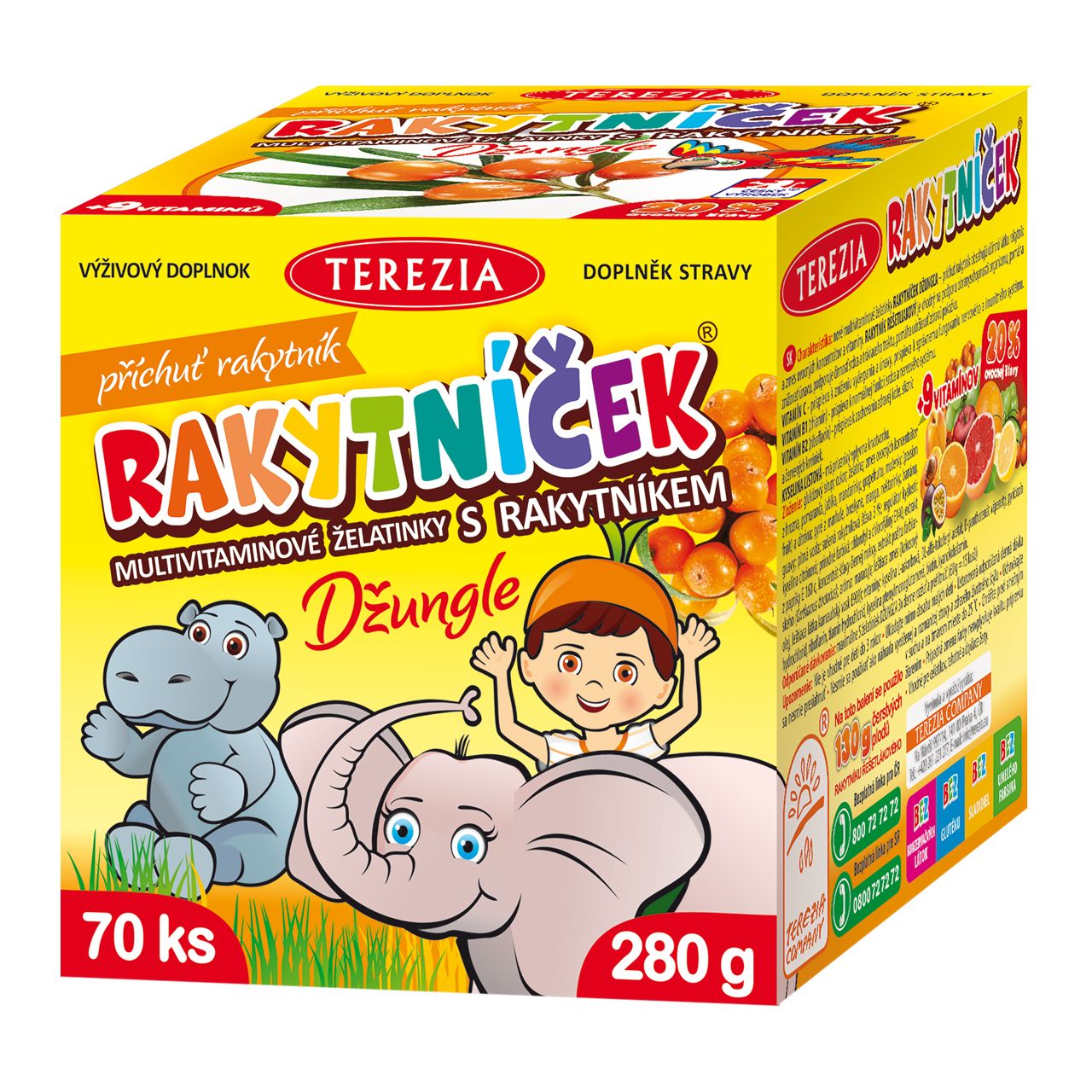 Rakytníček Multivitaminové želatinky s rakytníkem DŽUNGLE 70 ks Rakytníček