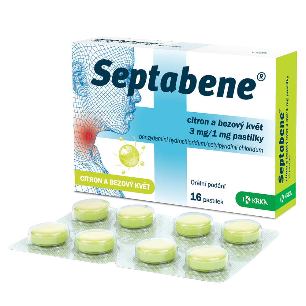 Septabene citron a bezový květ 3 mg/1 mg 16 pastilek Septabene