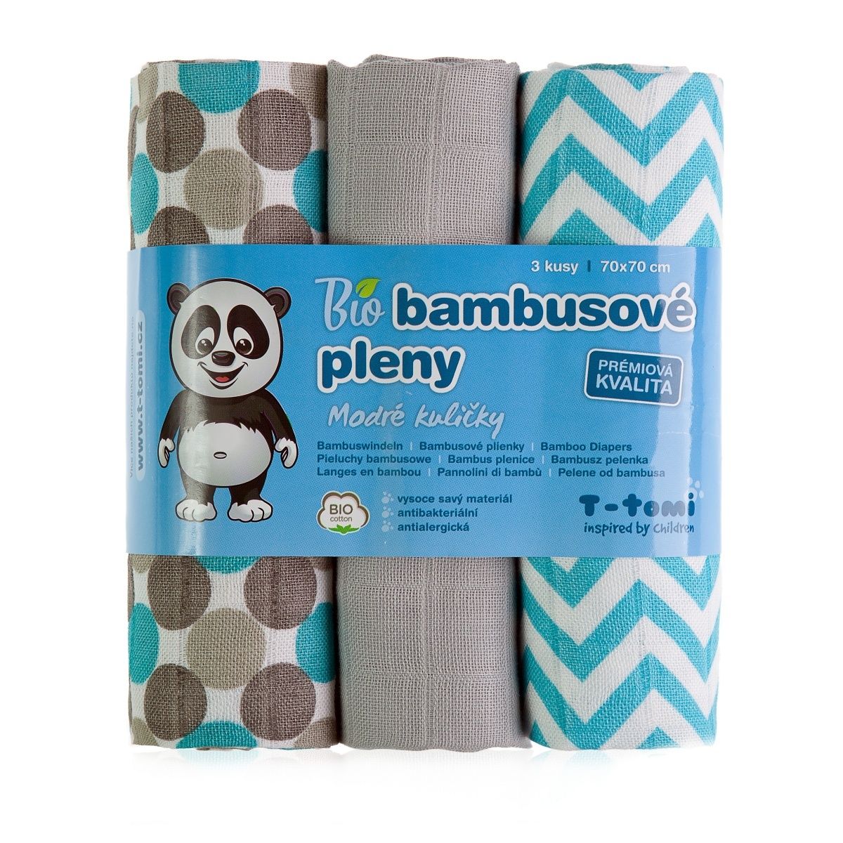 T-tomi Bambusové BIO pleny sada 3 ks modré kuličky T-tomi