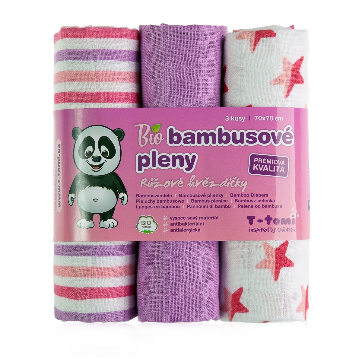 T-tomi Bambusové BIO pleny sada 3 ks růžové hvězdičky T-tomi