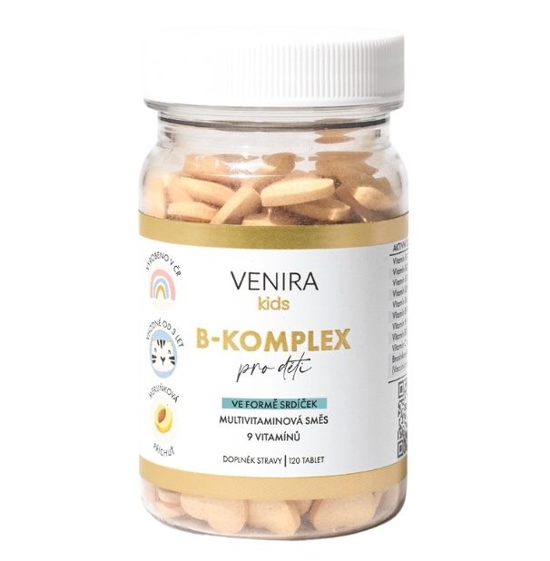 Venira Kids B-komplex pro děti ve formě srdíček meruňka 120 tablet Venira