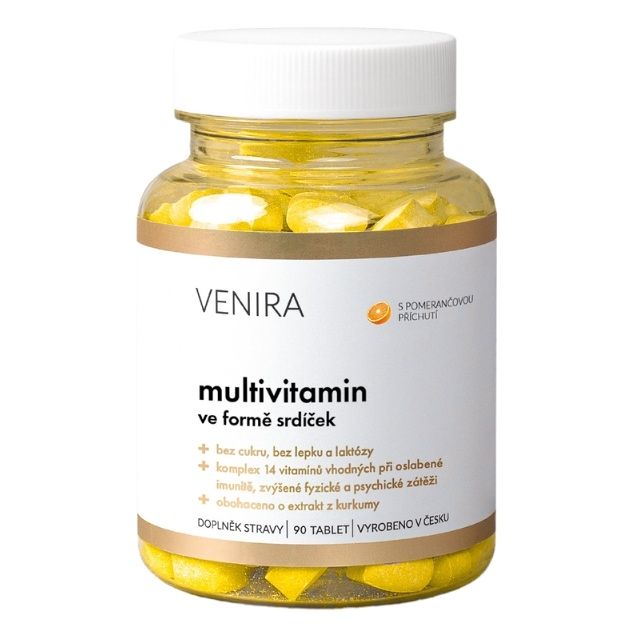 Venira Multivitamin ve formě srdíček pomeranč 90 tablet Venira