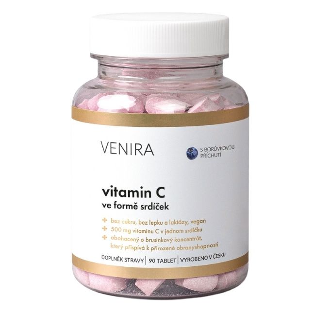 Venira Vitamin C ve formě srdíček borůvka 90 tablet Venira