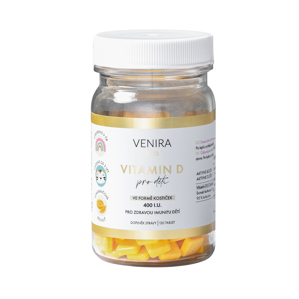 Venira kids Vitamin D pro děti ve formě kostiček pomeranč 120 tablet Venira