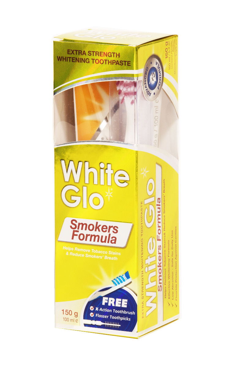 White Glo Bělicí zubní pasta Smokers pro kuřáky 150 g + kartáček na zuby a mezizubní White Glo