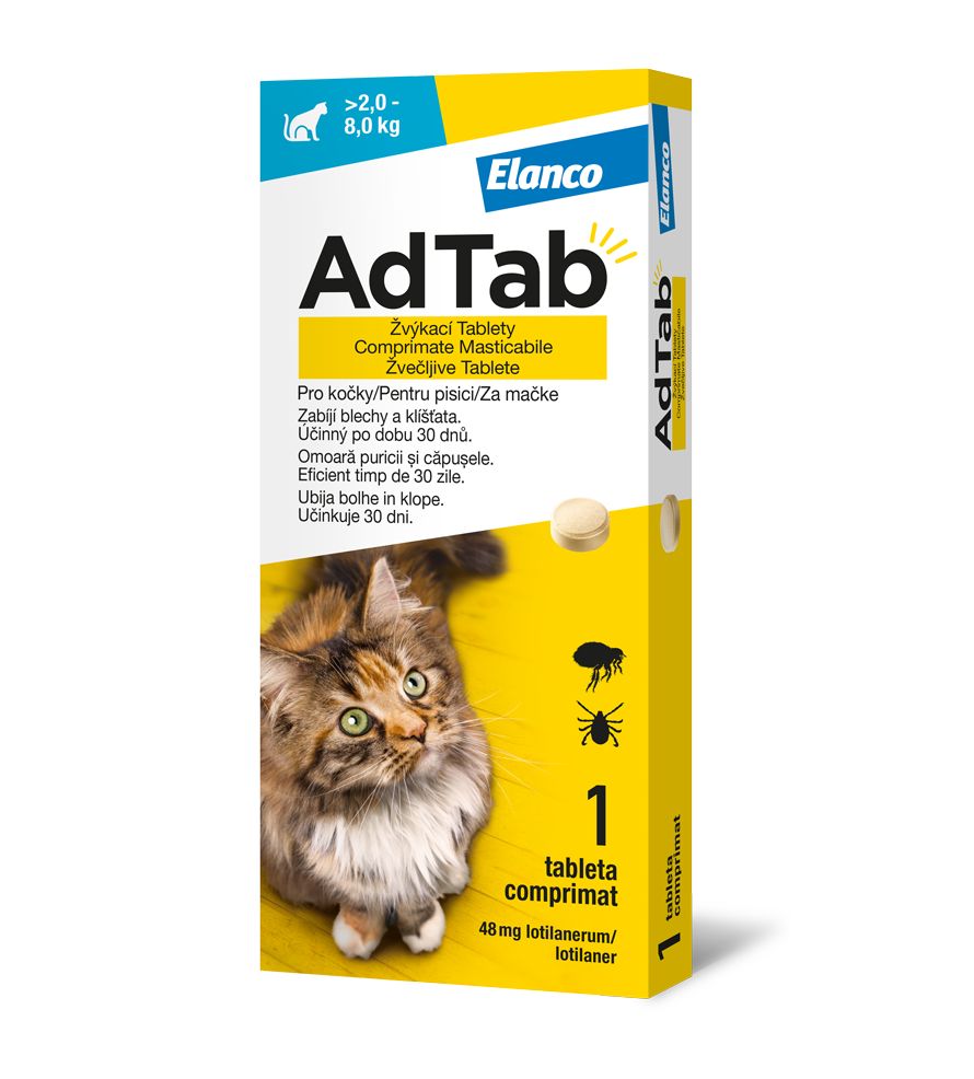 AdTab Žvýkací tablety pro kočky>2-8 kg 48 mg 1 tableta AdTab