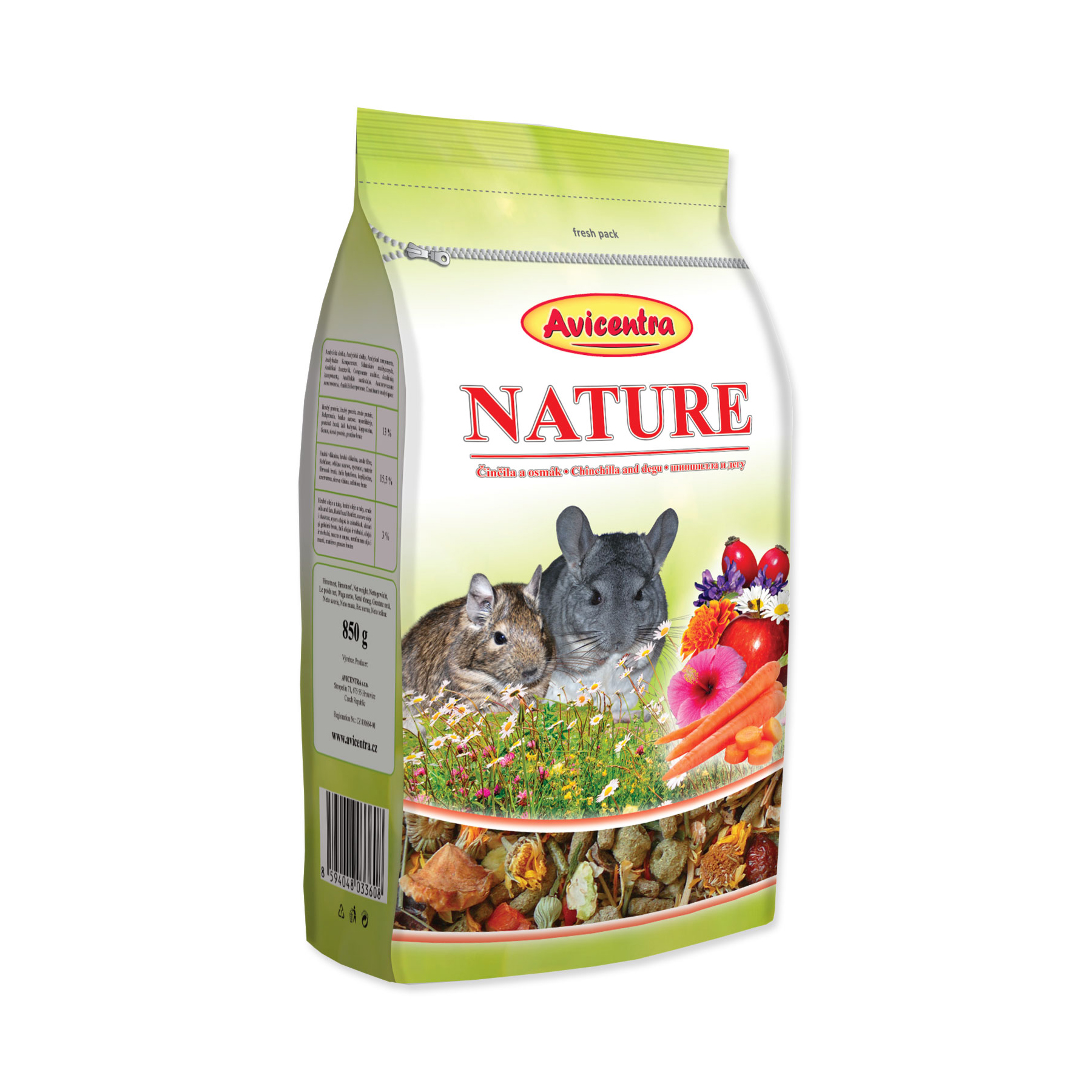 Avicentra Krmivo NATURE činčila a osmák 850 g Avicentra