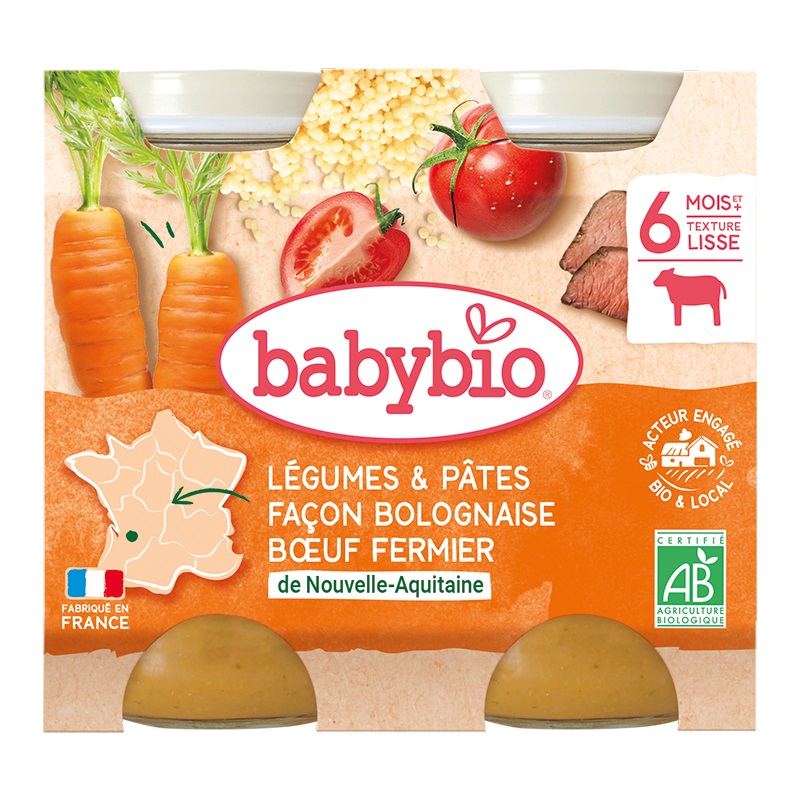 Babybio Boloňské těstoviny s farmářským hovězím masem 2x200 g Babybio