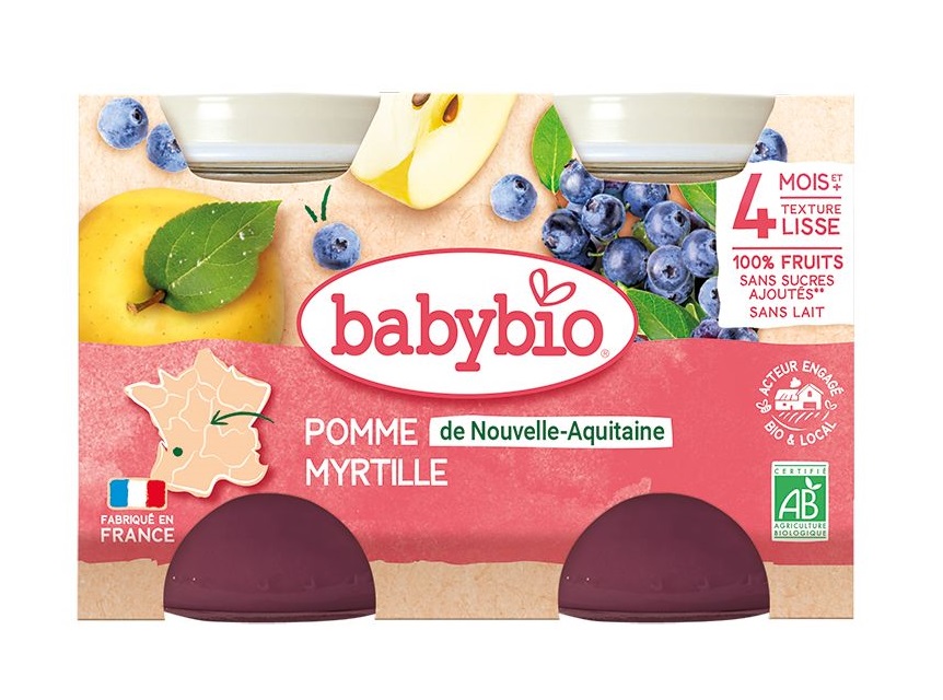 Babybio Jablko a borůvky 2x130 g Babybio