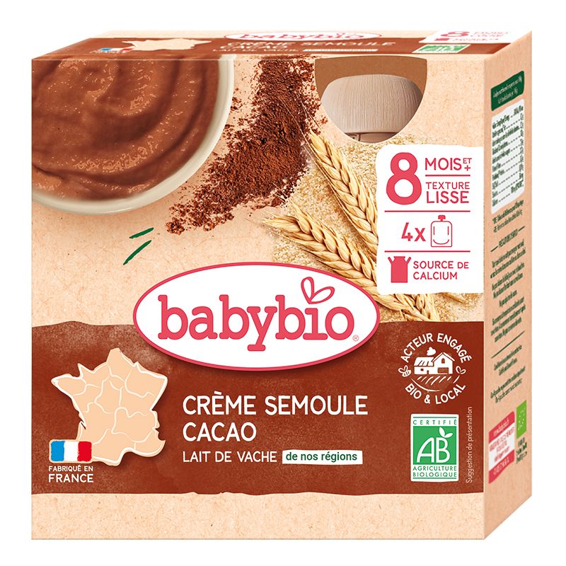 Babybio Mléčná krupicová svačinka s kakaem 4x85 g Babybio