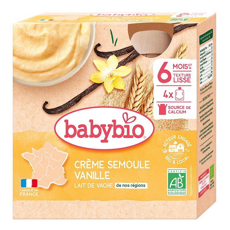 Babybio Mléčná krupicová svačinka s vanilkou 4x85 g Babybio