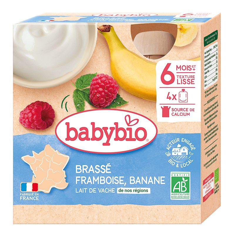 Babybio Mléčná svačinka malina a banán 4x85 g Babybio