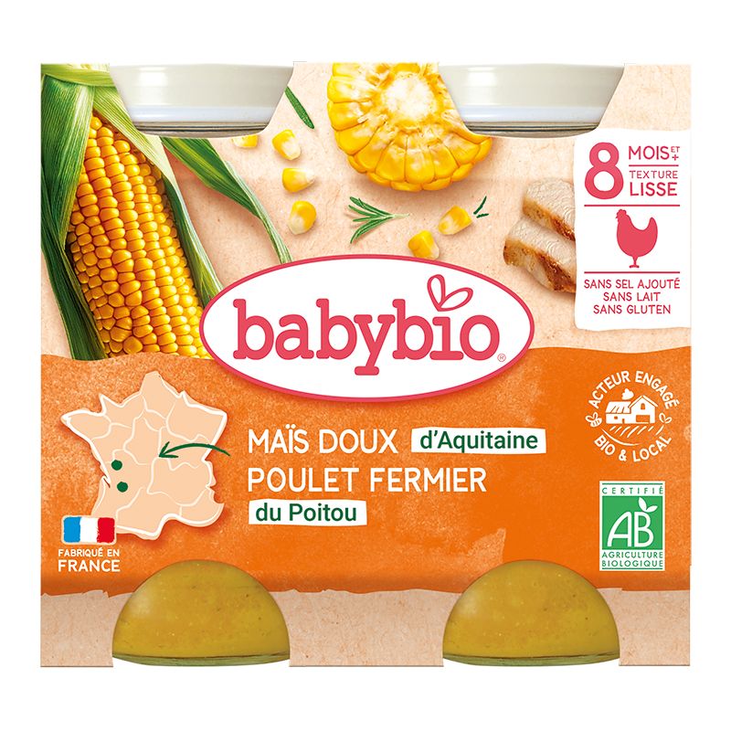 Babybio Sladká kukuřice s kuřecím masem 2x200 g Babybio
