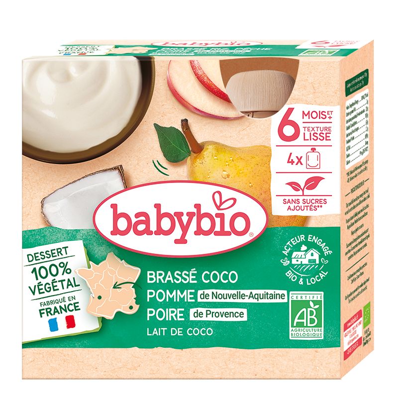 Babybio Svačinka s kokosovým mlékem jablko a hruška 4x85 g Babybio