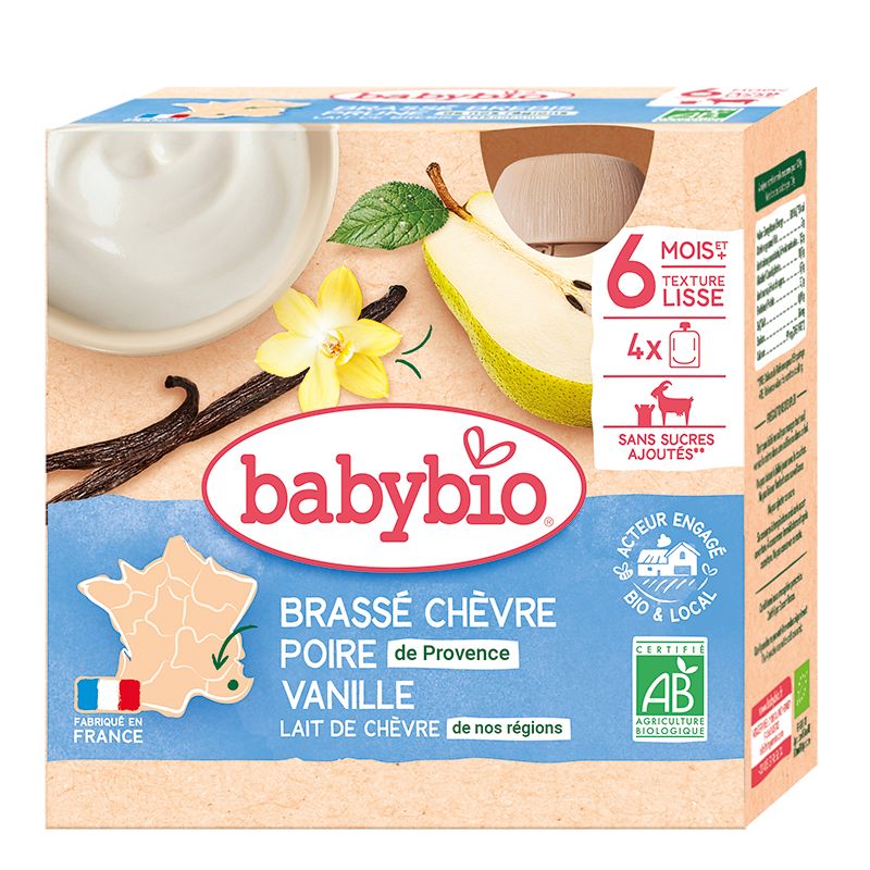 Babybio Svačinka z kozího mléka s hruškou a vanilkou 4x85 g Babybio
