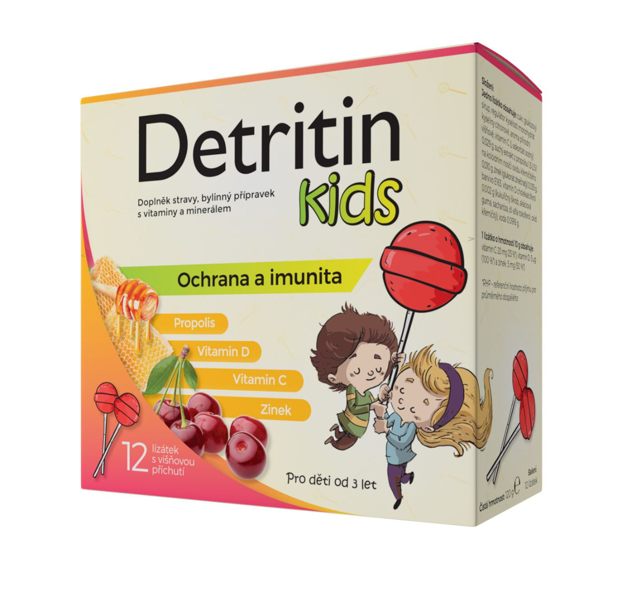 Detritin Kids Lízátka na imunitu višeň 12 ks Detritin