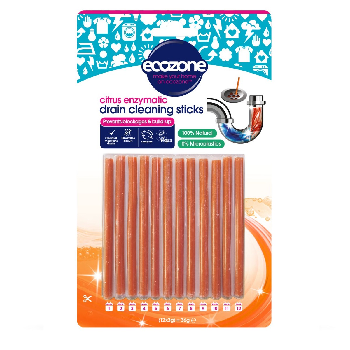 Ecozone Tyčinky na čištění odpadů citrus 12 ks Ecozone