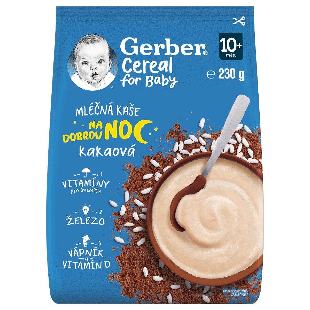 Gerber Cereal Mléčná kaše na dobrou noc kakaová 10m+ 230 g Gerber