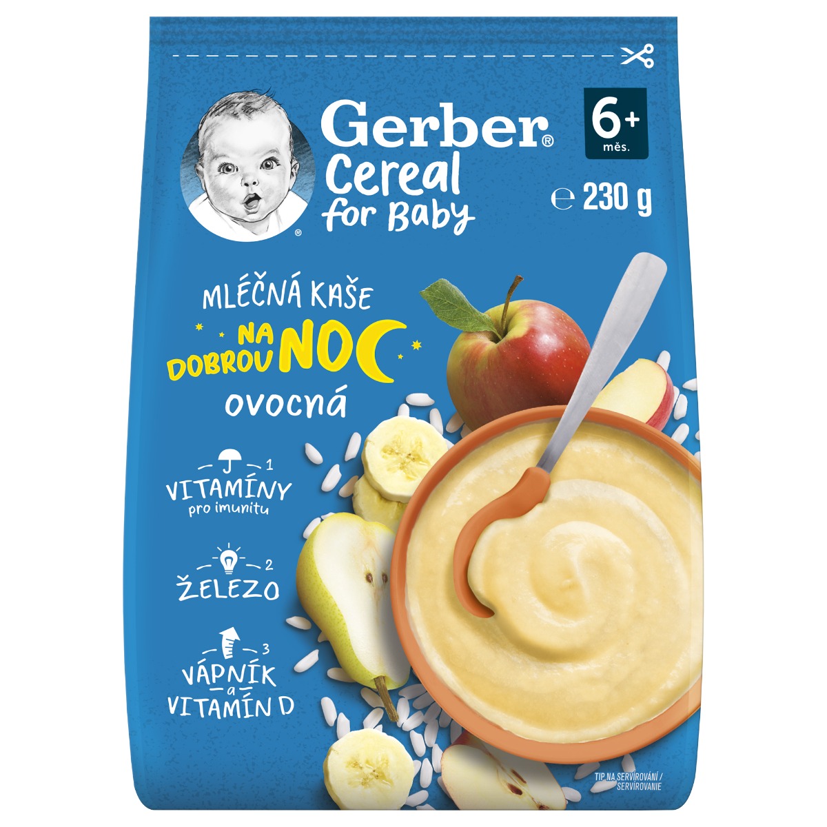 Gerber Cereal Mléčná kaše na dobrou noc ovocná 6m+ 230 g Gerber