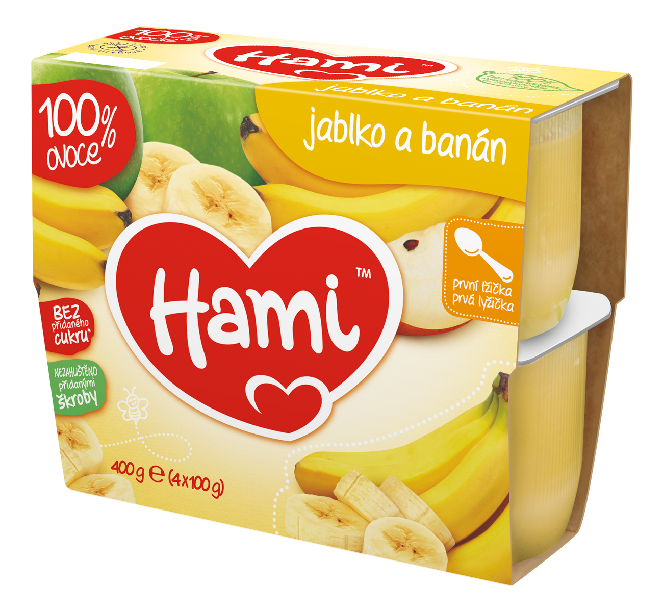 Hami 100% ovoce Jablko a banán 4m+ 4x100 g Hami