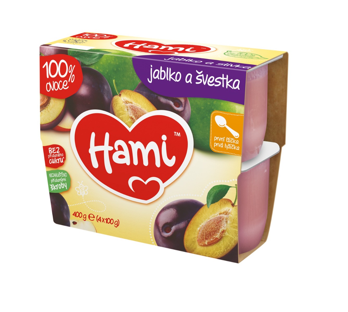 Hami 100% ovoce Jablko a švestka 4m+ 4x100 g Hami