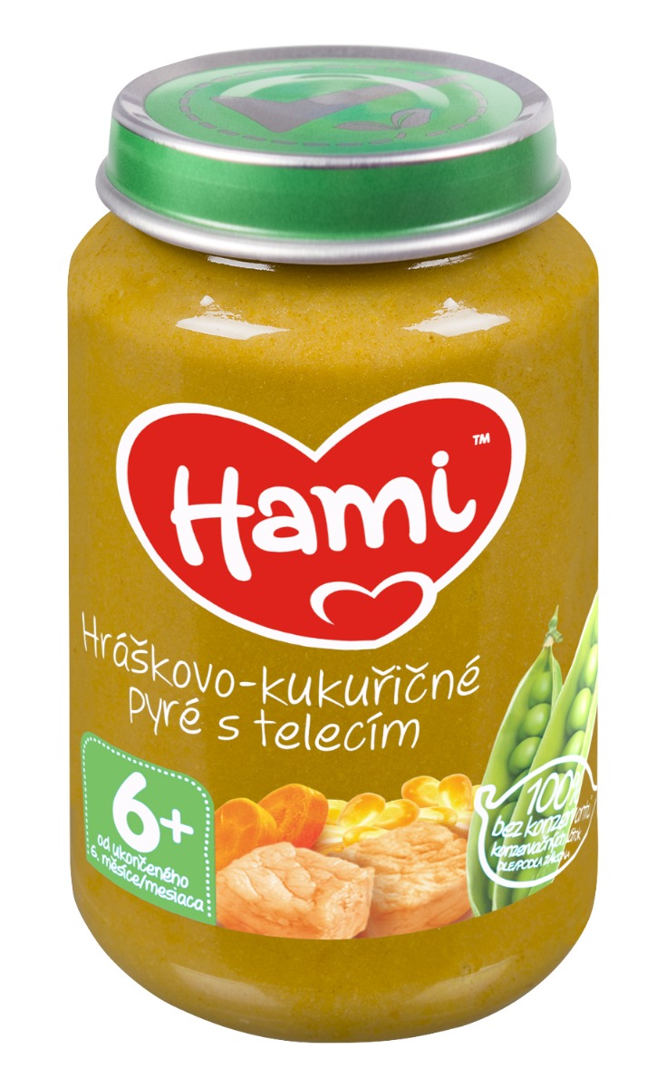 Hami Hráškovo-kukuřičné pyré s telecím 6m+ 200 g Hami
