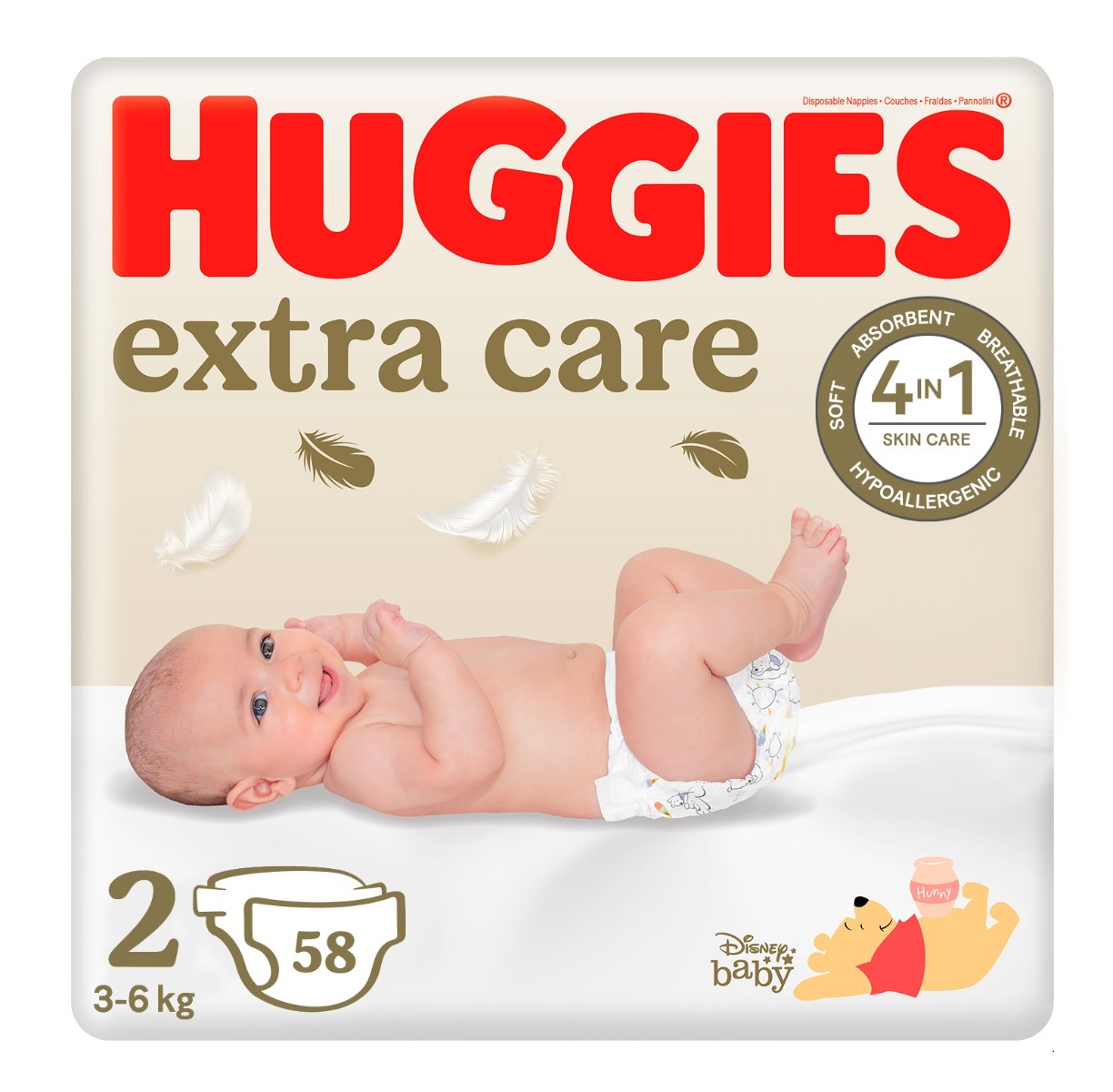 Huggies Extra Care 2 3-6 kg dětské pleny 58 ks Huggies
