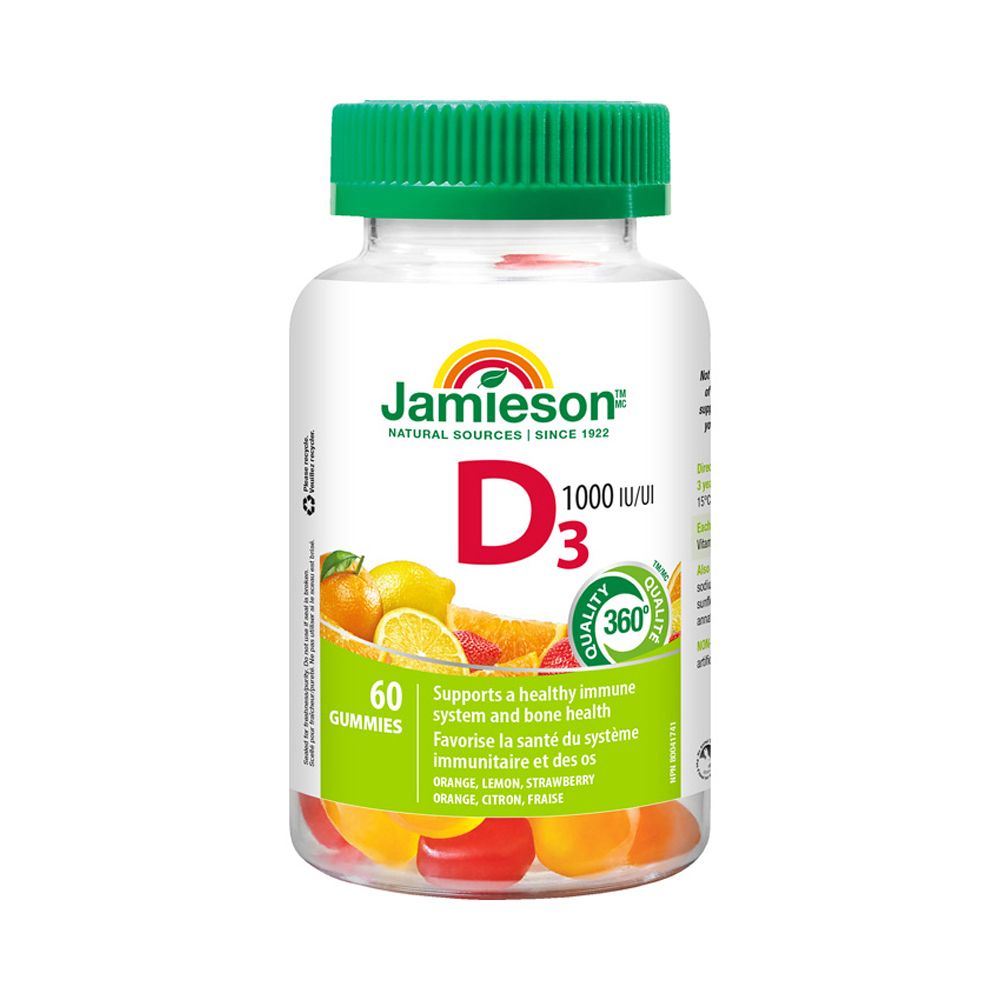 Jamieson Vitamín D3 Gummies 1000 IU 60 želatinových pastilek Jamieson