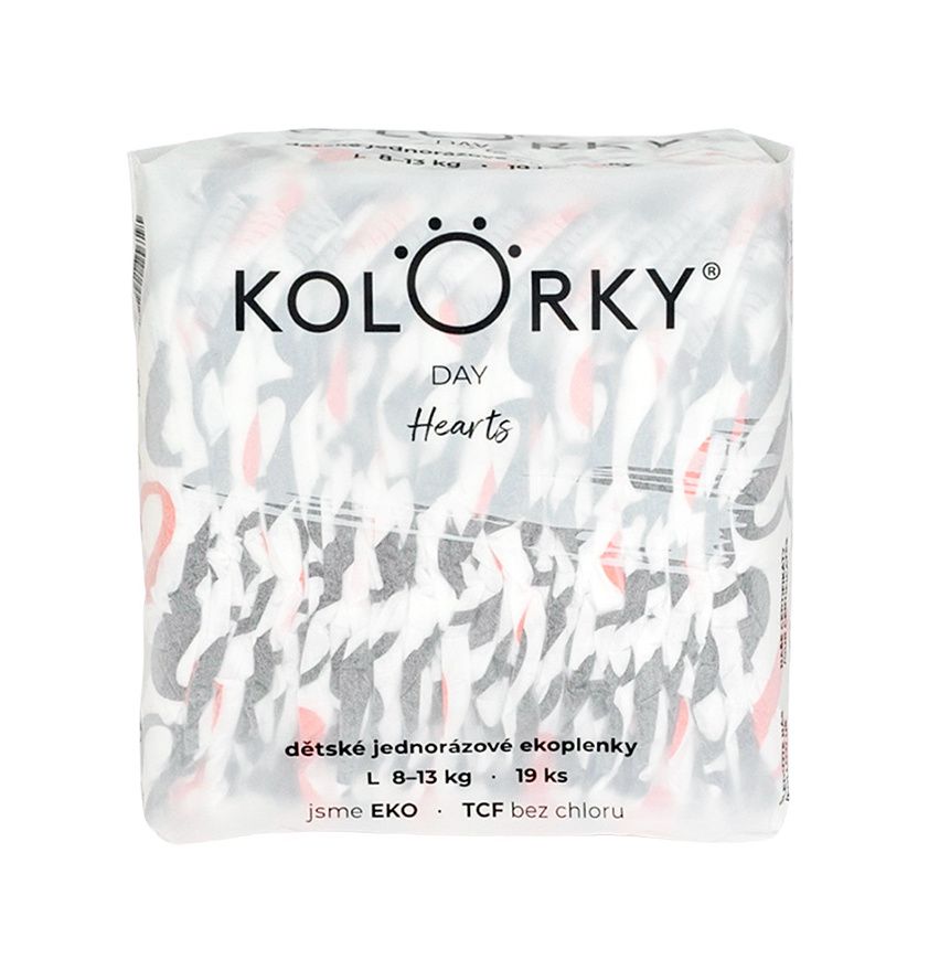 KOLORKY DAY Jednorázové eko plenky vel. L 8-13 kg 19 ks srdce KOLORKY