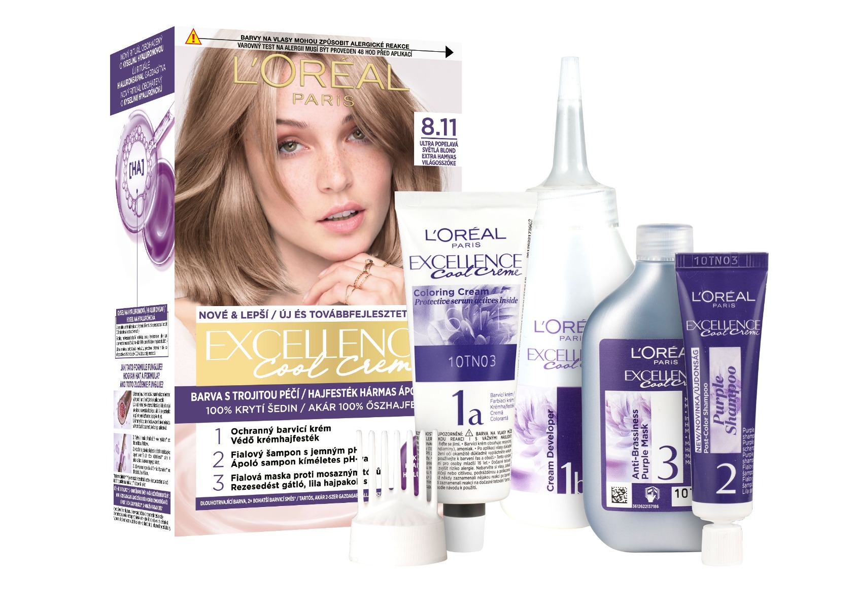 Loréal Paris Excellence Cool Creme odstín 8.11 ultra popelavá světlá blond barva na vlasy Loréal Paris