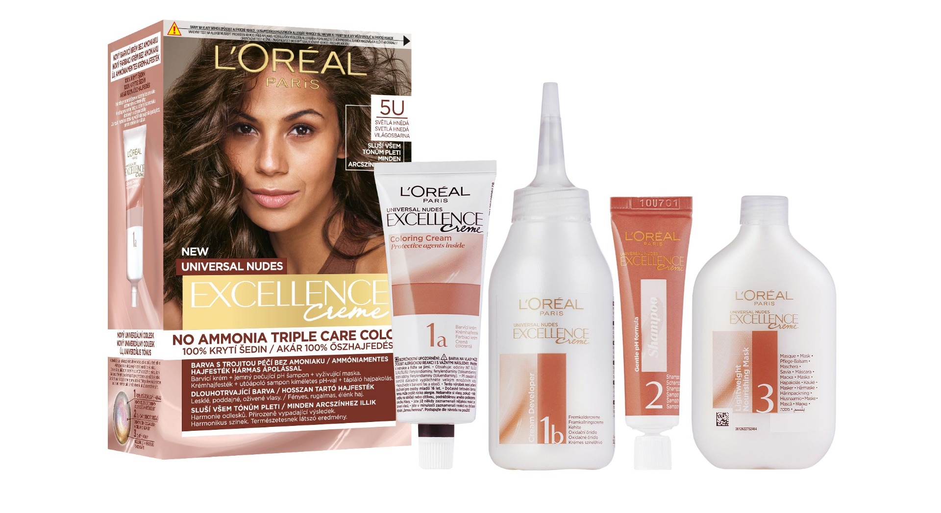 Loréal Paris Excellence Creme Universal Nudes odstín 5U světlá hnědá barva na vlasy Loréal Paris