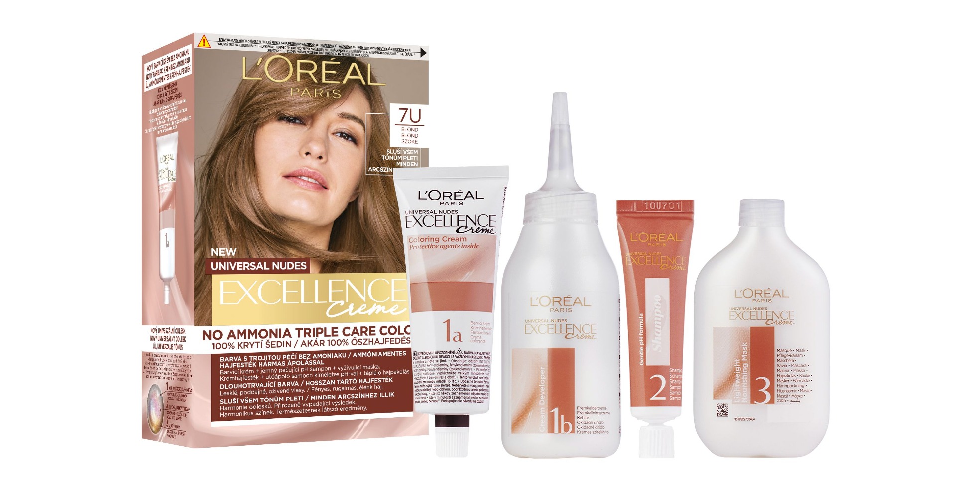 Loréal Paris Excellence Creme Universal Nudes odstín 7U blond barva na vlasy Loréal Paris
