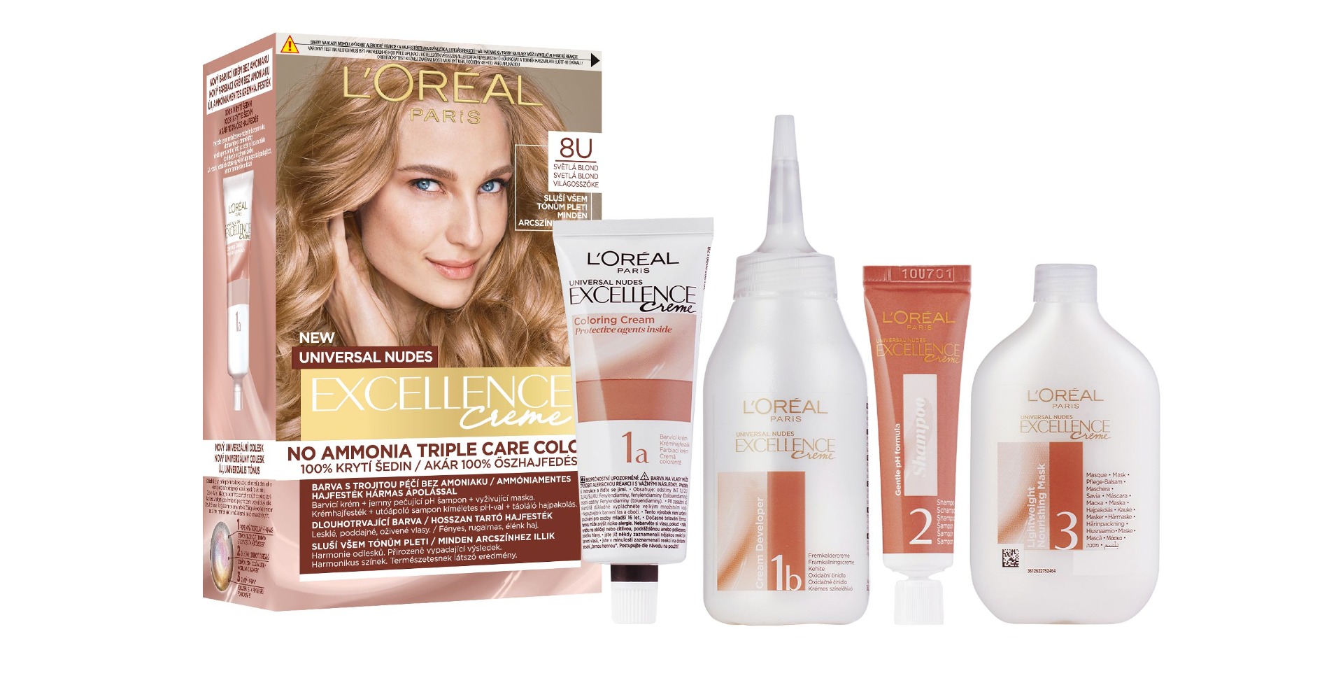 Loréal Paris Excellence Creme Universal Nudes odstín 8U světlá blond barva na vlasy Loréal Paris