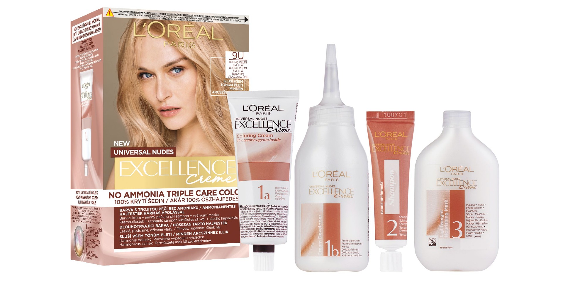 Loréal Paris Excellence Creme Universal Nudes odstín 9U blond velmi světlá barva na vlasy Loréal Paris