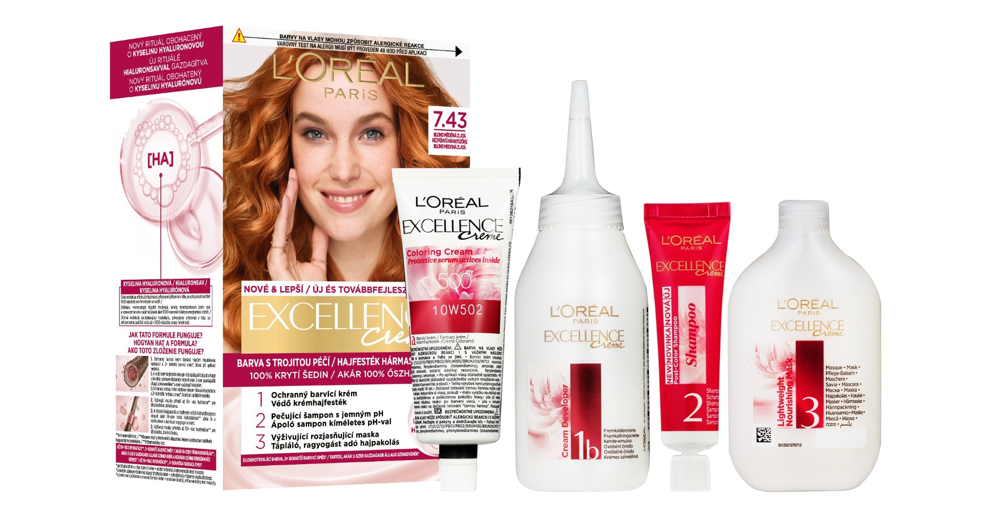 Loréal Paris Excellence Creme odstín 7.43 blond měděná zlatá barva na vlasy Loréal Paris