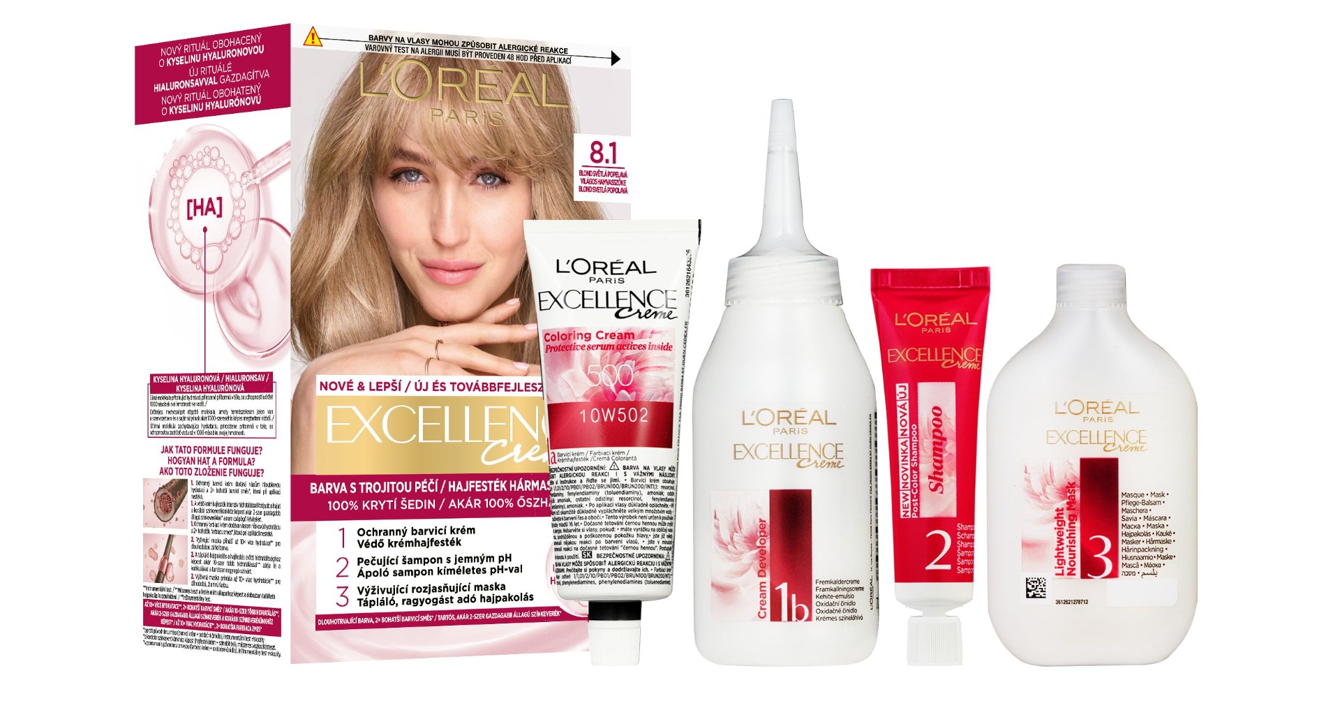 Loréal Paris Excellence Creme odstín 8.1 blond světlá popelavá barva na vlasy Loréal Paris