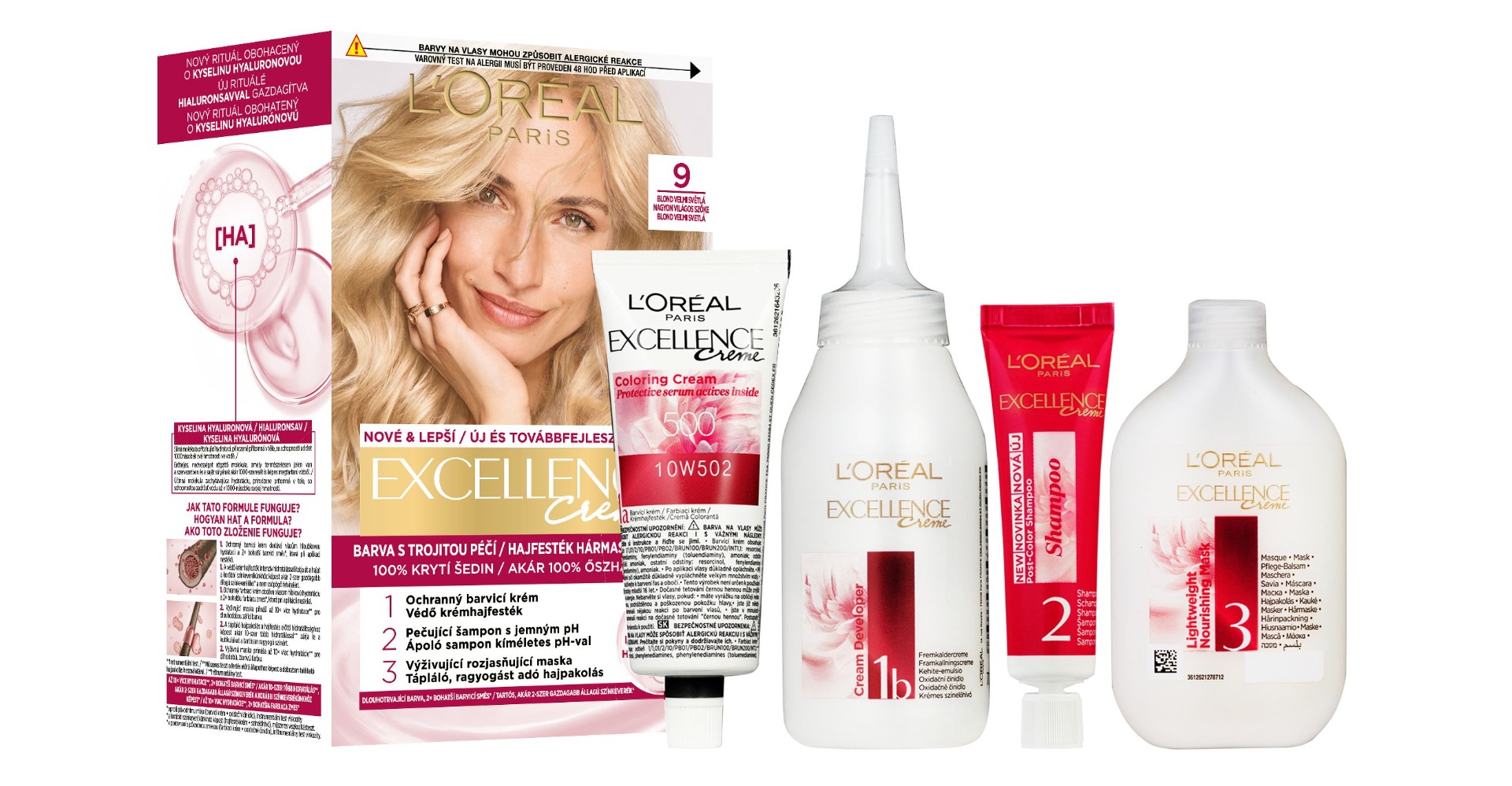 Loréal Paris Excellence Creme odstín 9 blond velmi světlá barva na vlasy Loréal Paris