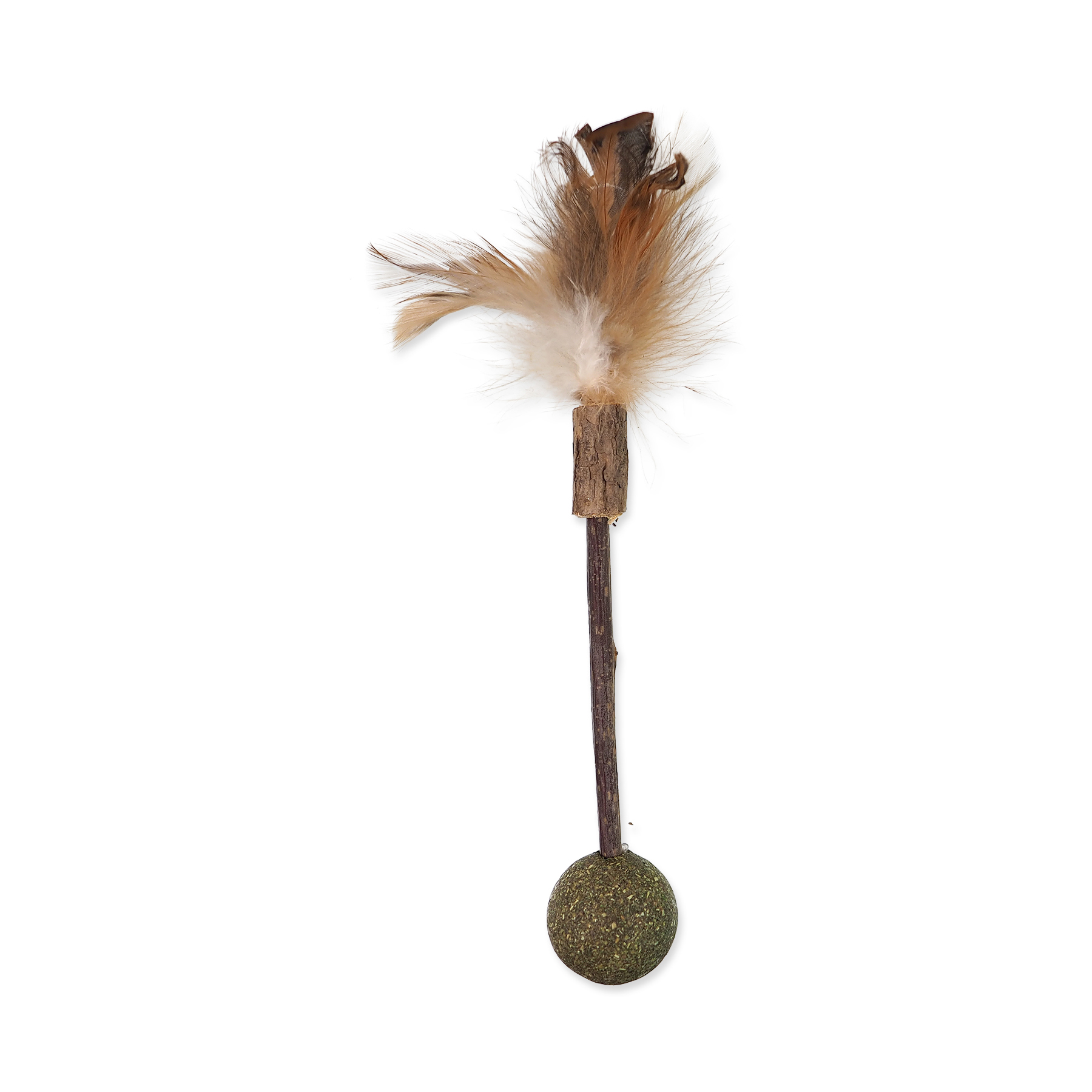 MAGIC CAT Hračka Natural Fun dřívko s přírodními pírky a koulemi 18 cm MAGIC CAT