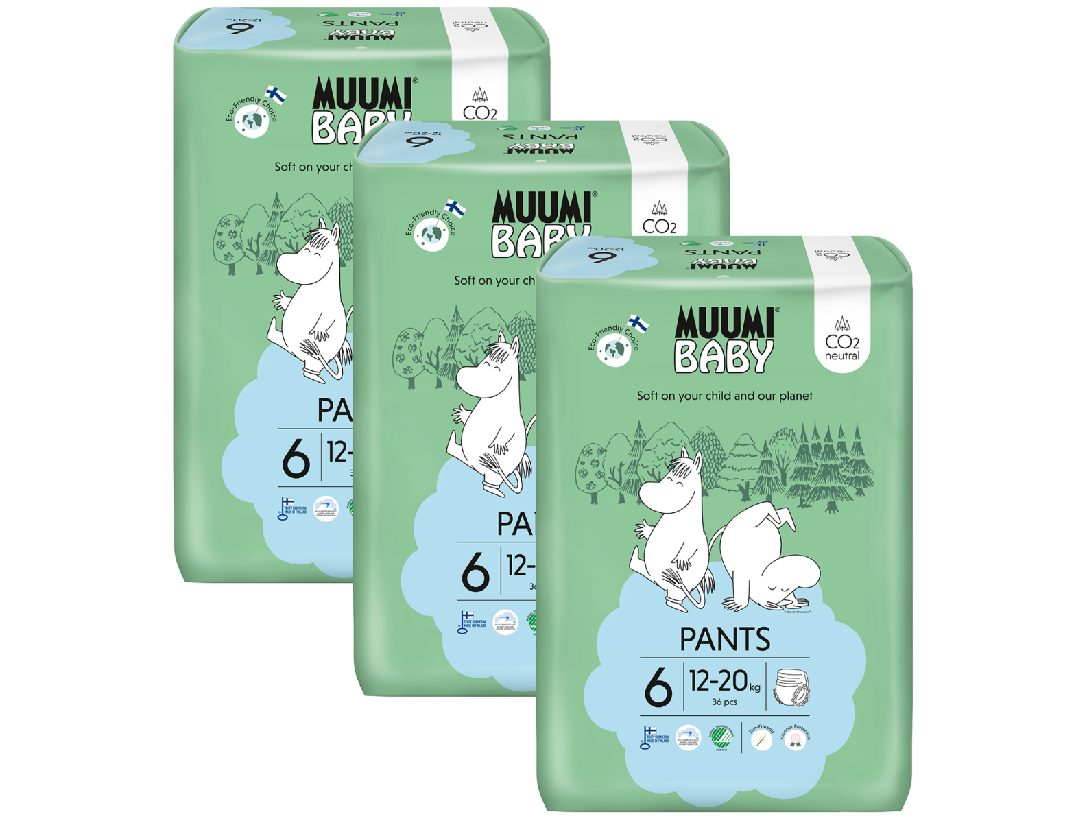 Muumi Baby Pants 6 Junior 12–20 kg eko kalhotky 108 ks Muumi Baby