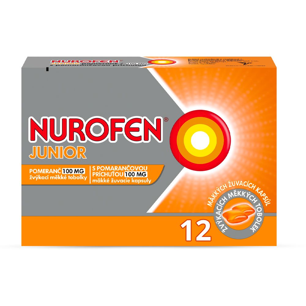 Nurofen Junior Pomeranč 100 mg 12 žvýkacích tobolek Nurofen