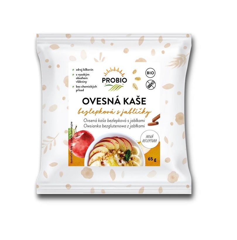 PROBIO Kaše ovesná s jablíčky bezlepková jednoporcová BIO 65 g PROBIO