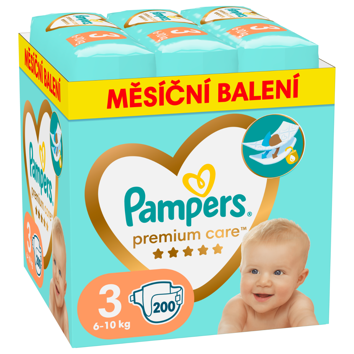Pampers Premium Care vel. 3 6–10 kg dětské pleny 200 ks Pampers