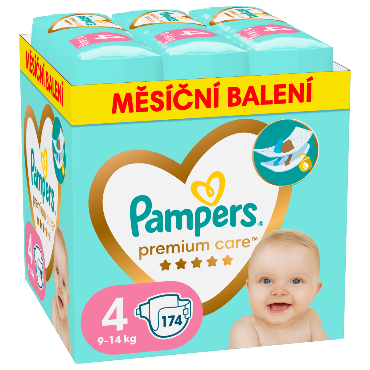 Pampers Premium Care vel. 4 9–14 kg dětské pleny 174 ks Pampers