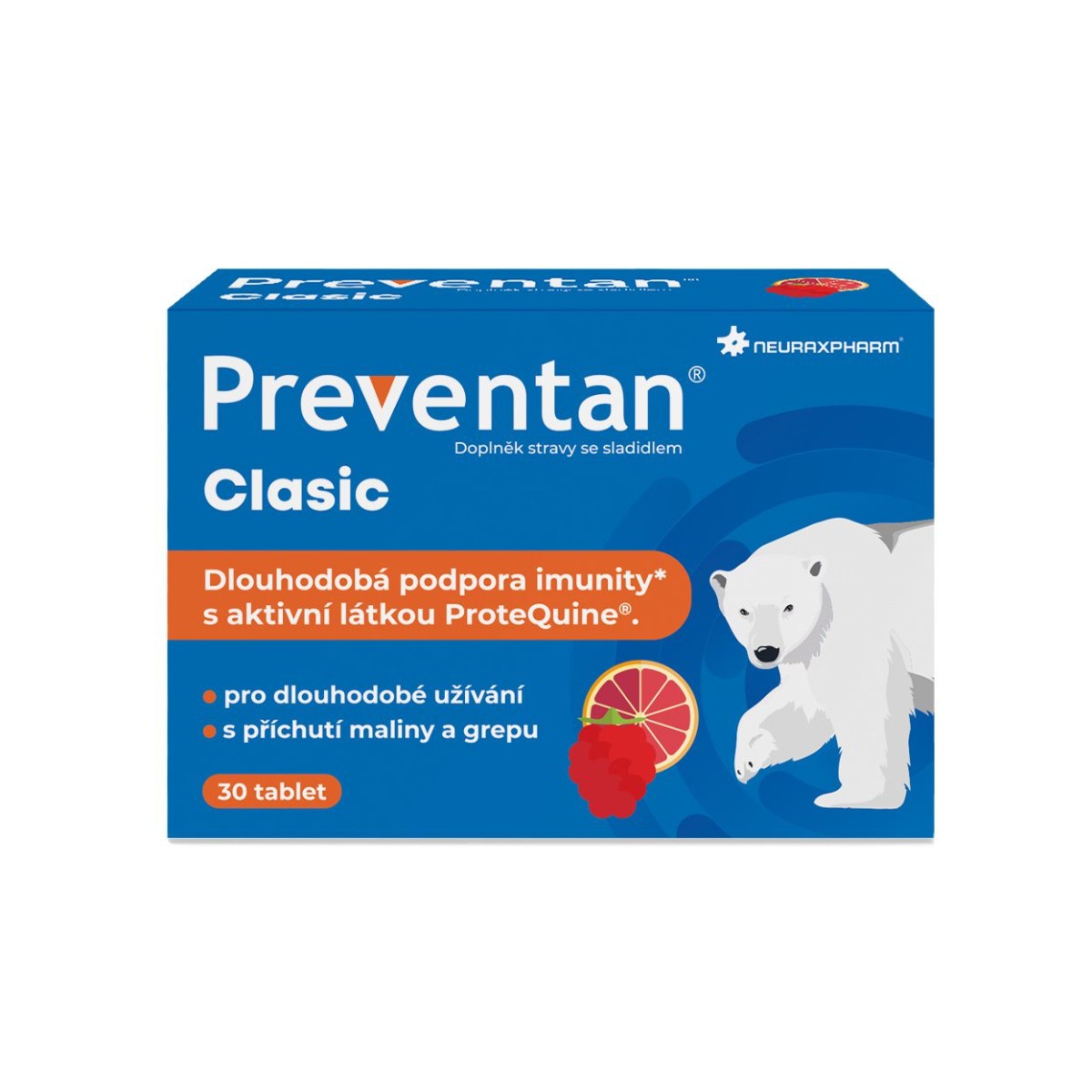 Preventan Clasic s příchutí maliny a grepu 30 tablet Preventan